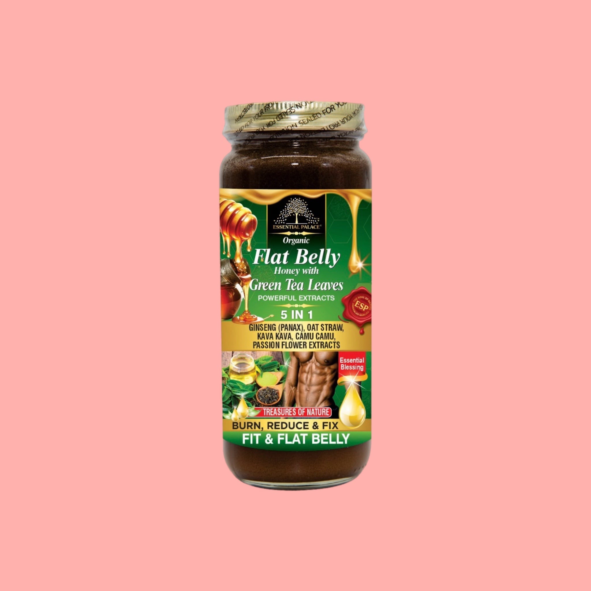 Flat Belly Honey With Green Tea Leaves – 5 in 1 – Bismillah Herbal Way